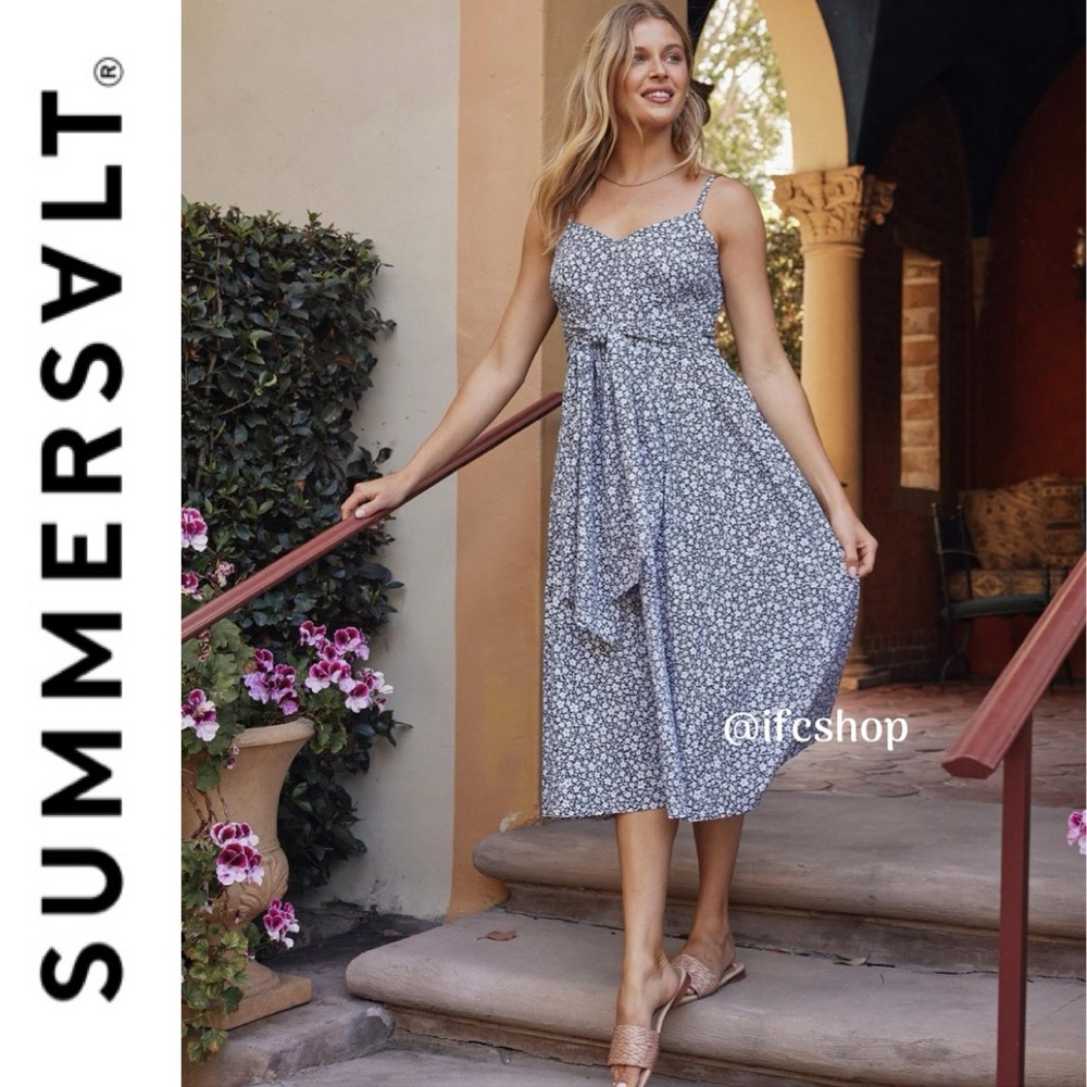 Summersalt The Coastal Poplin Tie-Waist Midi Dress M